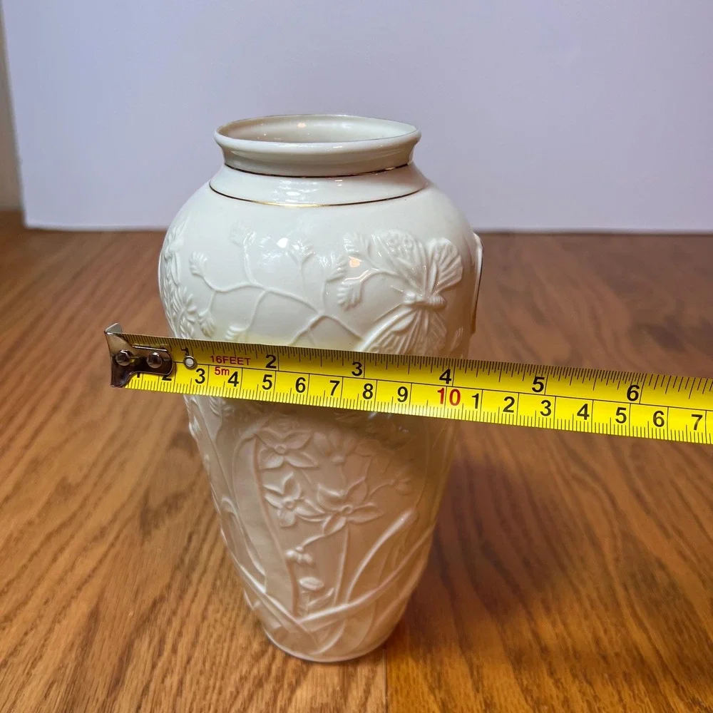 Belleek Collectors Society Butterfly Vase Irish Porcelain Embossed Floral Gold